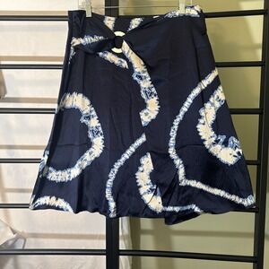 Vintage Silk Skirt Austin Reed Blue White Faux Wrap Boho Fairy 100% Silk Size 10